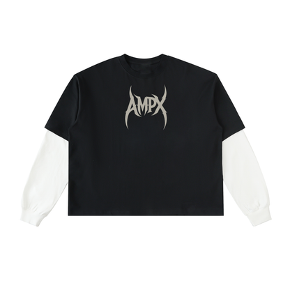 Layered Contrast Sleeve Cotton T-Shirt