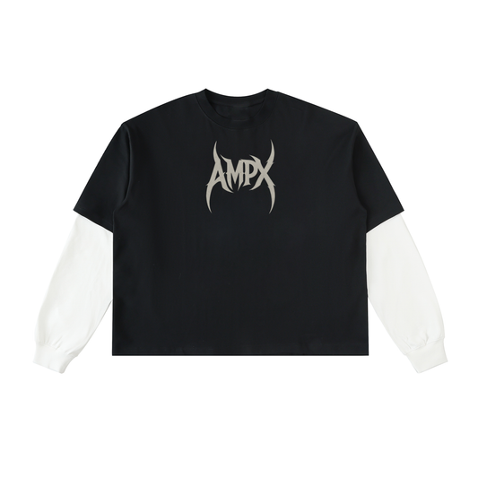 Layered Contrast Sleeve Cotton T-Shirt